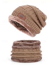 preiswerte Weihnachtsaccessoires-Unisex-Strickmütze und Halstuch-Set, zweiteilig, mit Fleece gefüttert, warm für den Winter, gemütliches Weihnachtsgeschenk für Outdoor-Sport, Skifahren und den Alltag