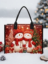 Sac fourre-tout imprimé bonhomme de neige de Noël pour femme, sac à bandoulière en toile grande capacité, sac à main pour cadeaux de vacances d'hiver pour femmes abordables Sacs de Noël-Sac fourre-tout imprimé bonhomme de neige de Noël pour femme, sac à bandoulière en toile grande capacité, sac à main pour cadeaux de vacances d'hiver pour femmes
