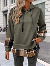 cheap Graphic shop Sweatshirts &amp; Hoodies-Women&#039;s Pullover Hoodie Sweatshirt Plaid Vintage Casual Long Sleeve Hooded Regular Tops Street Casual Sports Drawstring Patchwork Pink Army Green Dark Gray Beige Coffee Fall Winter