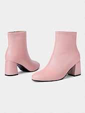 baratos Botas de tornozelo-Botas femininas vermelhas de salto alto com zíper, design elegante de salto grosso, perfeitas para festas de Natal, eventos de feriados e uso diário