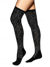 Χαμηλού Κόστους Γυναικείες κάλτσες-Γυναικείες κάλτσες μέχρι τους μηρούς με διακόσμηση στρας, λαμπερά ελαστικά καλσόν για γιορτές και πάρτι