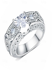 voordelige Dames ringen-Rode hartvormige edelsteenring voor dames met verzilverde band – elegante sieraden als kerstcadeau en voor feestdagen