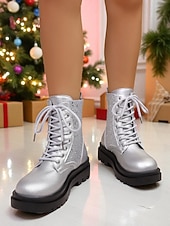 Botas de combate con purpurina roja para mujer: botines con cordones brillantes para mujer, ideales para Navidad, fiestas de invierno y salidas festivas. abordables Zapatos de Navidad para Mujeres-Botas de combate con purpurina roja para mujer: botines con cordones brillantes para mujer, ideales para Navidad, fiestas de invierno y salidas festivas.