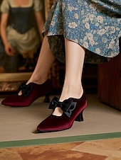 preiswerte Pumps mit Kitten-Heel-Schwarze Damenschuhe aus Samt mit Kitten Heel und schwarzer Schleife – Pumps im Vintage-Stil im viktorianischen Stil für Damen, perfekt für Hochzeiten und Gatsby-Partys &amp;formelle Abendoutfits