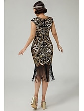 cheap 1920s Dresses-Roaring 20s 1920s Knee Length Flapper Dress Cap Sleeves The Great Gatsby Sequins Fringe Scoop Neck Fancy Dress Women's Christmas Carnival speakeasy Masquerade Retro Theme Party Adults' Dress