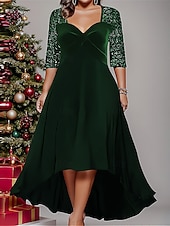 economico Vestiti-Per donna Taglie Forti Abito in Velluto Tinta unica Scollo a V Manica Lunga Primavera Autunno Elegante Moda Moderno Abito Midi Formale Natale Vestito