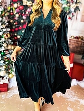 abordables Robe de cocktail-Femmes Robe Midi Robe en Velours Robe de Soirée Robe de Cocktail Élégant Mode Moderne Soirée Coupe régulière Uni manche longue Col de chemise Noir Jaune Vert foncé Bleu de minuit Automne Hiver