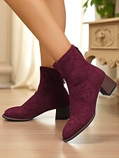 Женские замшевые ботильоны бордового цвета с блочным каблуком — зимняя обувь в стиле ретро для женщин, повседневных и полуофициальных образов. Недорогие Женские рождественские туфли-Женские замшевые ботильоны бордового цвета с блочным каблуком — зимняя обувь в стиле ретро для женщин, повседневных и полуофициальных образов.