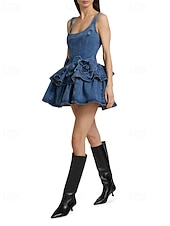 cheap Plain Dress-Women's Mini Dress Denim Dress Party Dress Cocktail Dress Sundress Fashion Modern Evening Party Party Cocktail Party Regular Fit Plain Sleeveless Crew Neck Blue Spring Fall