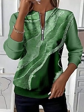 ieftine Artă și design topuri-Pentru femei Hanorac pulover Hanorace cu fermoar Fermoar Imprimeu Grafic Abstract Modă Casual Manșon Lung Stil Nautic Topuri obișnuite Stradă Zilnice Albastru piscină Roșu-aprins Mov Maro Trifoi