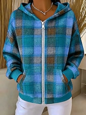 economico Felpe a Strisce e Geometriche-Per donna Felpe con cappuccio Patchwork Cerniera Tasca Grafico Plaid Moda Casual Manica Lunga Con Cappuccio Top Regolari Streetwear Abbigliamento Quotidiano Blu Giallo Viola Marrone Verde Autunno