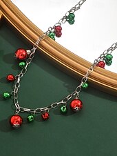 tanie Naszyjnik damski-damski świąteczny naszyjnik ze stopu z czerwonymi i zielonymi dzwoneczkami, ozdobą w kształcie płatka śniegu, idealny do świątecznej mody i jako prezent