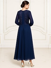 preiswerte Bodenlänge-A-Linie Bodenlang Kleid für Hochzeitsgäste Abendkleid Brautmutterkleid Langarm Rundhalsausschnitt Elegant Vintage Formell Formeller Abend Hochzeitsfeier mit Einfarbig