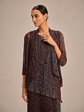  Dam Axelryckningar Plisserad Volang Glitter Elegant party Stylish Skorstenskrage Vanliga toppar Kvällsfest Bröllopsgäst Vin Sommar Vår Höst