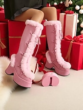 cheap Women&#039;s Christmas Shoes-Women&#039;s  Platform Christmas Boots with Faux Fur Trim - Chic Holiday Style, Perfect for Christmas Parties and Winter Celebrations