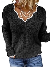 levne jednoduché tričko-Dámské Svetr Rolák Šik ven Na běžné nošení Barevné bloky Do V Slátanina Pletený Dlouhý rukáv Běžné topy Plést Denní Dovolená Jdeme ven Černá Světlá růžová Podzim Zima