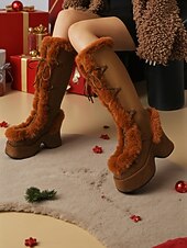 cheap Women&#039;s Christmas Shoes-Women&#039;s  Platform Christmas Boots with Faux Fur Trim - Chic Holiday Style, Perfect for Christmas Parties and Winter Celebrations