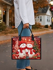 Sac fourre-tout imprimé bonhomme de neige de Noël pour femme, sac à bandoulière en toile grande capacité, sac à main pour cadeaux de vacances d'hiver pour femmes abordables Sacs de Noël-Sac fourre-tout imprimé bonhomme de neige de Noël pour femme, sac à bandoulière en toile grande capacité, sac à main pour cadeaux de vacances d'hiver pour femmes