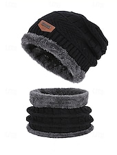 preiswerte Weihnachtsaccessoires-Unisex-Strickmütze und Halstuch-Set, zweiteilig, mit Fleece gefüttert, warm für den Winter, gemütliches Weihnachtsgeschenk für Outdoor-Sport, Skifahren und den Alltag