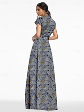 cheap Floor Length-A-Line Floor Length Wedding Guest Dress Formal Dresses Evening Gown Mother of the Bride Dress Short Sleeve V Neck Elegant Vintage Wedding Formal Nylon with Slit Pocket