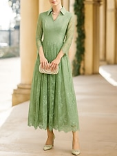 preiswerte Knöchellänge-A-Linie Tee-Länge Partykleid Cocktailkleid Kleid für Hochzeitsgäste Brautmutterkleid Dreiviertelarm V Ausschnitt Elegant Formell Formeller Abend Hochzeitsfeier Tüll mit Spitze