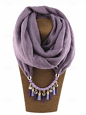 baratos Acessórios de Natal-colar de cachecol macio feminino com borla e pingente de contas, acessório de natal multicolorido e elegante para roupas de inverno e festas de fim de ano