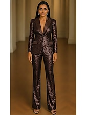 Недорогие Женские костюмы-Жен. Женский Костюмы-2 Официальные Свадебный гость Пайетки Элегантный стиль Винтаж Простой Длинный рукав В пол Лацкан с острым углом Пик отворот Однобортный крой