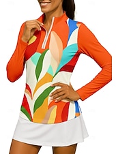 baratos Camisa Feminina-Mulheres Floral Tropical Camisa Camisa Esportiva Camisa polo de caminhada Camisa de tênis Manga Longa Zíper Floral UPF50+ Resistente a UV Elasticidade Alta Pavio Humido Respirável Voleibal Tênis Golfe