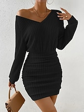 Naisten Mini mekko Kotelomekko Vapaa-aika Päivittäin Normaali Tavallinen Pitkähihainen V kaula-aukko Musta Aprikoosi Kevät Syksy Talvi halpa Valkoinen mekko-Naisten Mini mekko Kotelomekko Vapaa-aika Päivittäin Normaali Tavallinen Pitkähihainen V kaula-aukko Musta Aprikoosi Kevät Syksy Talvi