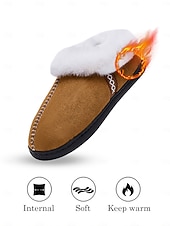 baratos Chinelos de mulher-Pantufas femininas forradas com lã quente e gola de pele sintética, calçados confortáveis e antiderrapantes para ambientes internos, pantufas de inverno estilosas para mulheres &amp;conforto de férias