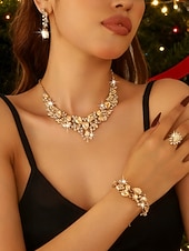 economico Collana da donna-set di gioielli da donna in cristallo verde 4 pezzi, elegante collana, orecchini, braccialetto &amp;anello per feste di Natale, regali per le feste &amp;eventi formali