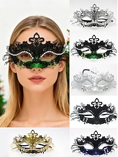 preiswerte Maskerade-Zubehör-Grüne Maskenmaske für Damen mit schwarzer Spitze und Strass-Details für Weihnachtsfeier, Ball &amp;Karneval