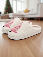 ieftine Flip-Flops de Damă-Papuci de Crăciun albi pentru femei, cu căptușeală plușată, pantofi confortabili de iarnă pentru petrecerea de sărbători &amp;oferirea de cadouri
