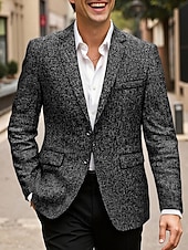 preiswerte Herren Klassische Blazer-Herren Blazer Geschäft Cocktailparty Hochzeitsfeier Mode Lässig Frühling Herbst Polyester Einfach Tasche Knöpfe Bequem Einreihig Blazer Schwarz Marineblau Grau