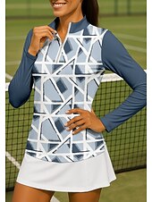 preiswerte Damenbluse-Damen Geometrisch Shirt Sporthemd Golf-Poloshirt Tennis Shirt Langarm Reißverschluss Blumen UPF50+ UV-beständig Hohe Elastizität Feuchtigkeitsableitend Atmungsaktiv Tennis Golfspiel Pickleball
