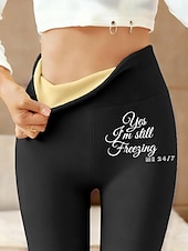 preiswerte Fleece gefütterte Leggings-Damen Leggings mit Fleecefutter Fleecehose Leggings Urlaub Vintage Ethno-Stil Volle Länge Hohe Taille Buchstabe Thermowarm Bequem Verdicken Dehnbar Lässig Täglich Outdoor Blau Schwarz Rosa Grün