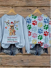 preiswerte Weihnachts-Sweatshirt-Damen Pullover Sweatshirt Grafik Tiermotiv Hund Lässig Langarm Rundhalsausschnitt Normale Oberteile Straße Alltagskleidung Lässig Patchwork Schwarz Weiß Hellgrün Rosa Leicht Blau Herbst Winter