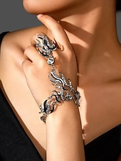 cheap Women&#039;s Bracelet-Women&#039;s Gold Rhinestone Hand Chain Bracelet Ring Set, Luxury Statement Jewelry with Crystal Flames Design, Perfect for Parties, Galas &amp; Evening Events