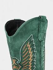 Недорогие Ковбой и западные ботинки-Женские ковбойские сапоги в стиле вестерн из зеленой замши с вышивкой и массивным каблуком — модные ковбойские сапоги в стиле бохо для рождественских фестивалей, уличной моды и повседневных мероприятий