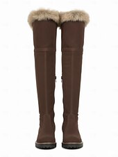 economico Stivali di neve e inverno-stivali da donna sopra il ginocchio in finta pelle scamosciata marrone con rifiniture in pelliccia sintetica: calzature invernali comode ed eleganti per un calore extra