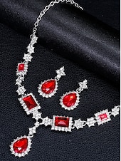 halpa Naisten kaulakoru-Naisten punainen jalokivikaulakoru ja korvakorusetti, elegantit kristallikorut joulujuhliin, lomalahjoihin &amp;muodolliset tilaisuudet