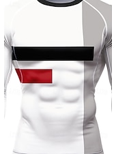 baratos Camisetas e Regatas de Corrida-Homens Geométrica Camisetas Compressão Camiseta de Corrida Primavera Outono Impressão 3D Bloco de cor Manga Longa Secagem Rápida Compressão Power Flex Pavio Humido Respirável Treino de Ginástica