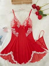 economico Regali-Set di Camicia da Notte Babydoll Lingerie Abito Slip con Tanga Donne in Rete Pizzo Notturni Maliziosi Fatti a Mano Abbigliamento per Festa di Capodanno Regalo di San Valentino per Lei