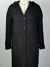 abordables Cárdigans y prendas de abrigo-Mujer Pulóveres Cárdigan Elegante Moda Ropa de calle Color sólido Con Capucha Retazos Botones De Punto Manga Larga Tops largos Tejer Exterior Diario Noche Negro Amarillo Otoño Invierno