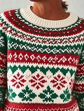 preiswerte hässlicher Pullover-Damen Weihnachtspullover Fair Isle Pullover Pullover Vintage Täglich Lässig Blumen Gerippt Rundhalsausschnitt Gestrickt Druck Langarm Normale Oberteile Stricken Outdoor Wochenende Grün Herbst Winter