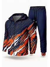 رخيصةأون بدلات رياضية-رجالي هوديي بدلة رياضية بدلة رياضية من قطعتين رباط إحزم هندسي أطقم ملابس رياضية الخريف الشتاء برتقالي مهنة الخارج السفر خفة الوزن موضة كم طويل رياضة ألبسة رياضية قابل للبسط عادي