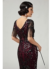  Anni Ruggenti Anni 1920 Lunghezza al ginocchio Abito Flapper Maniche corte Il grande Gatsby Paillettes Frange Scollo a V Costume Per donna Natale Carnevale speakeasy Mascherata Festa a tema retrò