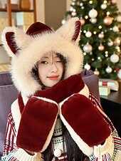 levne Dámské klobouky-Dámská vánoční sada šály a rukavic, kapuce s výšivkou Santy a stromečku, teplý zimní sváteční doplněk