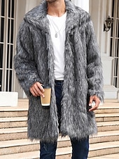 preiswerte Herrenjacken &amp; Herrenmäntel-Herren Winterjacke Kunstpelzmantel Urlaub Täglich Thermowarm Fleece Herbst Winter Einfach Mode Streetwear Revers Lang Kamel Dunkelgrau Schwarz Weiß Gelb Jacken