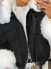 نسائي معطف شتوي جواكيت جينز الدفء مريح سحاب جيب Buttons طوق الفراء نشيط كاجوال سهل مناسب للبس اليومي مناسب للخارج عطلة نهاية الاسبوع قصيرة طوي فضفاض صالح كم طويل ملابس خارجية أسود أزرق الخريف الشتاء رخيصةأون فراء و جلود-نسائي معطف شتوي جواكيت جينز الدفء مريح سحاب جيب Buttons طوق الفراء نشيط كاجوال سهل مناسب للبس اليومي مناسب للخارج عطلة نهاية الاسبوع قصيرة طوي فضفاض صالح كم طويل ملابس خارجية أسود أزرق الخريف الشتاء